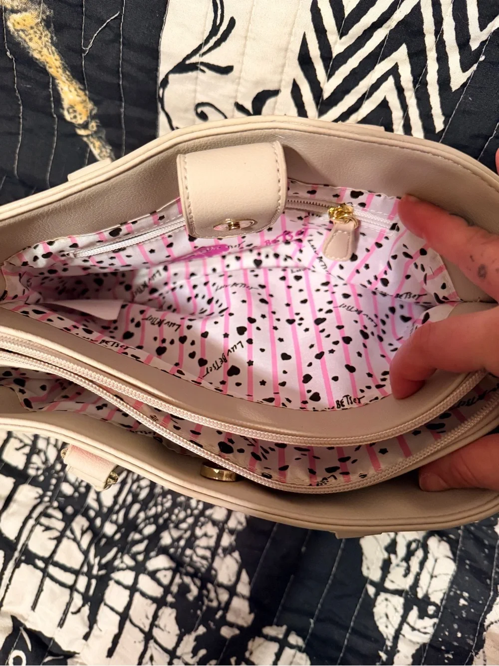 Betsey Johnson Cream Floral Satchel with Pink and Blue Blooms